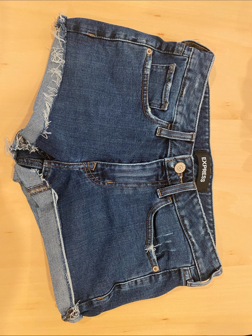 Express Dark Blue Distressed Denim Cutoff Shorts